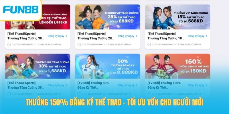Độc Quyền: Thưởng 150% Đăng Ký Thể Thao, x2.5 Vốn Cực Đã thưởng 150 đăng ký thể thao